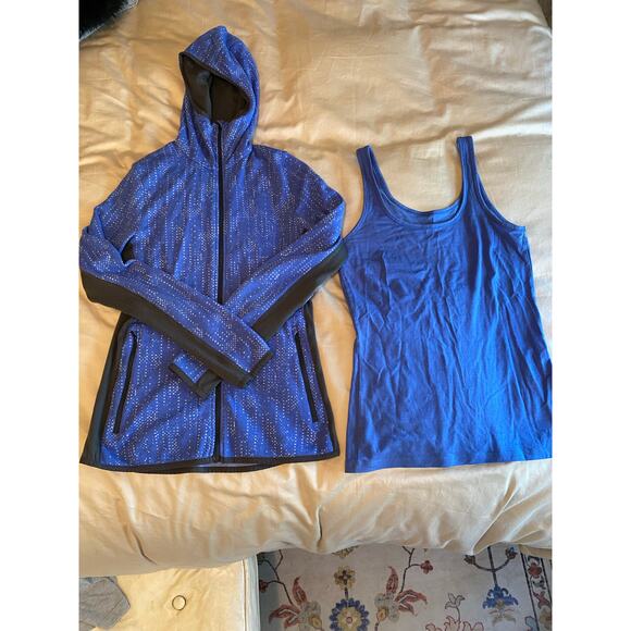 Icebreaker women’s small zip up hoodie & small tank top set wool blue and gray